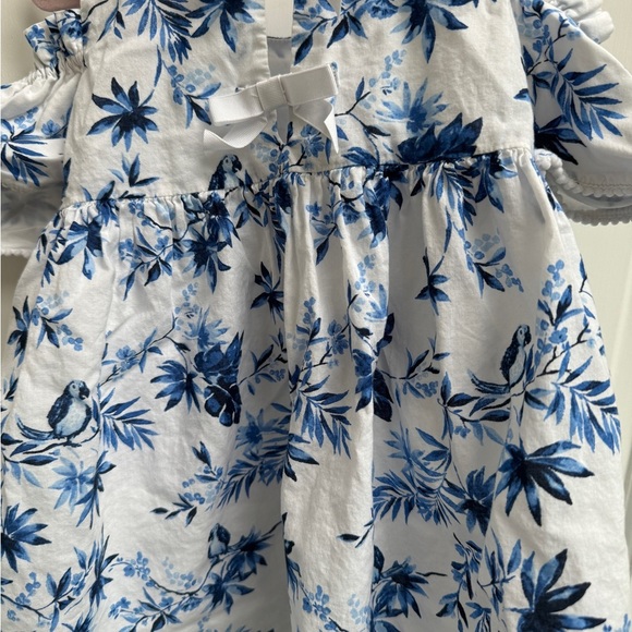 Janie & Jack 3T Girls Blue & White Floral Off Shoulder Bow Back Dress - Picture 6 of 6